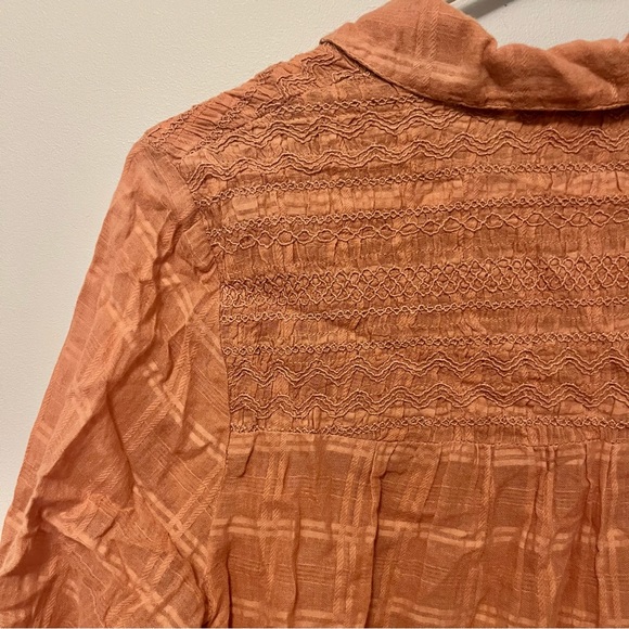 ๐ฅ 3/$30 Anthropologie orange embroidered plaid button long sleeve top - Picture 17 of 17